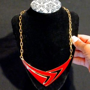 Vintage Monet Chevron necklace in gold and red